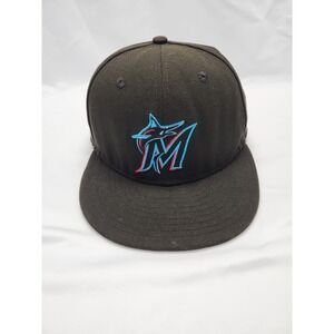 Miami Marlins New Era Black Fitted Hat Cap Size 7  1/4 Florida Marlins MLB